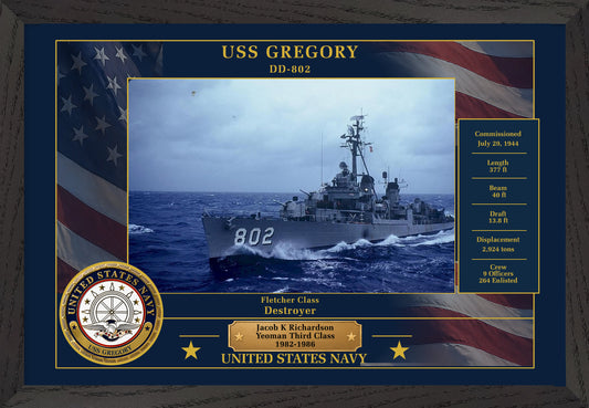 USS Gregory DD-802 Framed Patriotic Photo