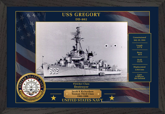 USS Gregory DD-802 Framed Patriotic Photo