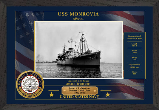 USS Monrovia APA-31 Framed Patriotic Photo