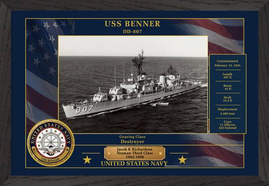 USS Benner DD-807 Framed Patriotic Photo