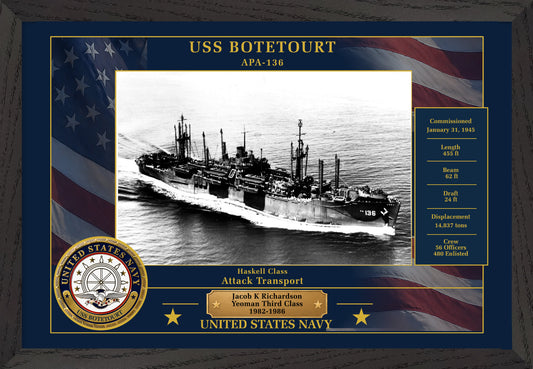 USS Botetourt APA-136 Framed Patriotic Photo