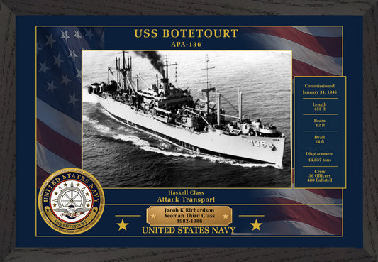 USS Botetourt APA-136 Framed Patriotic Photo