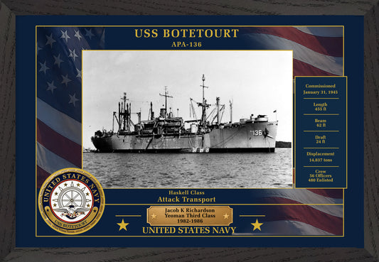 USS Botetourt APA-136 Framed Patriotic Photo