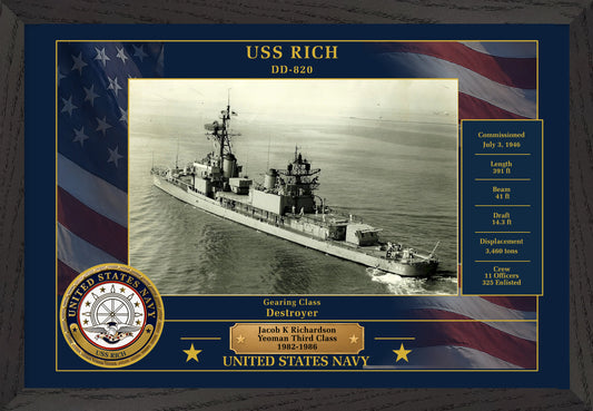 USS Rich DD-820 Framed Patriotic Photo