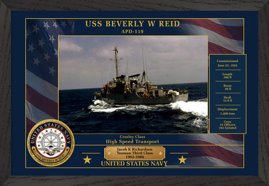 USS Beverly W Reid APD-119 Framed Patriotic Photo