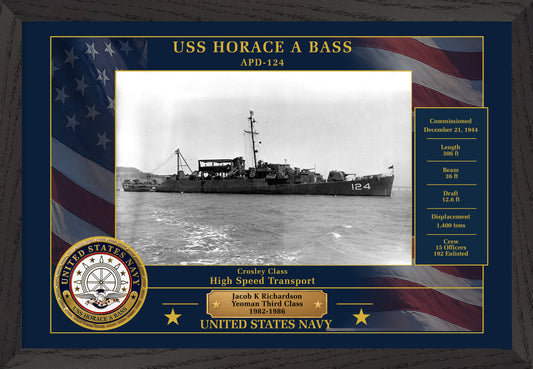 USS Horace A Bass APD-124 Framed Patriotic Photo
