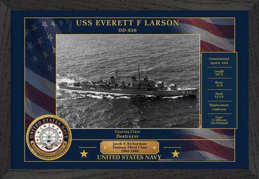 USS Everett F Larson DD-830 Framed Patriotic Photo
