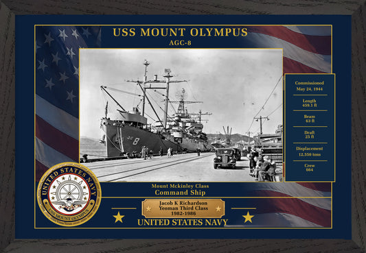 USS Mount Olympus AGC-8 Framed Patriotic Photo