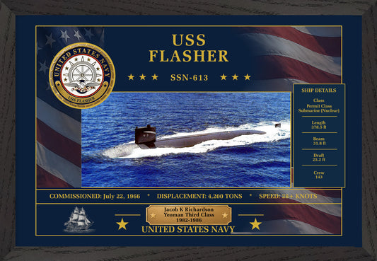USS Flasher SSN-613 Framed Patriotic Art