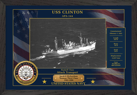 USS Clinton APA-144 Framed Patriotic Photo