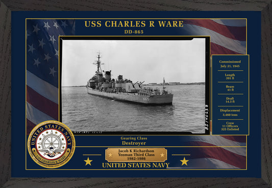 USS Charles R Ware DD-865 Framed Patriotic Photo