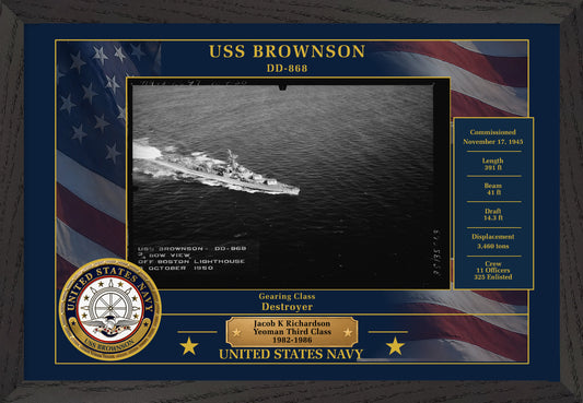 USS Brownson DD-868 Framed Patriotic Photo