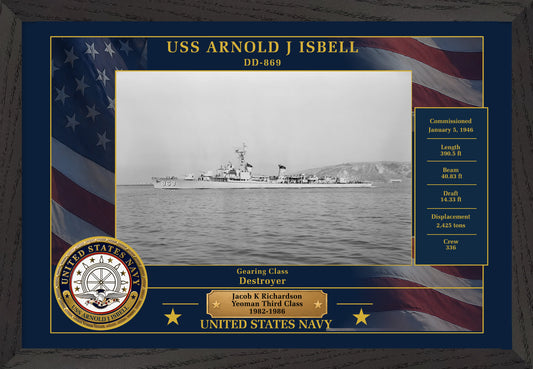USS Arnold J Isbell DD-869 Framed Patriotic Photo