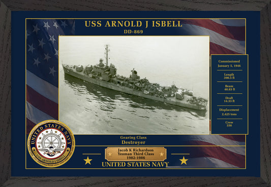 USS Arnold J Isbell DD-869 Framed Patriotic Photo