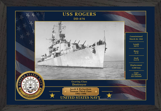 USS Rogers DD-876 Framed Patriotic Photo