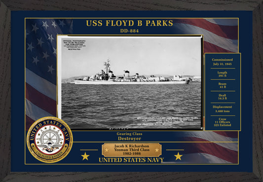 USS Floyd B Parks DD-884 Framed Patriotic Photo
