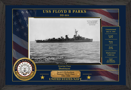 USS Floyd B Parks DD-884 Framed Patriotic Photo