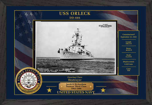 USS Orleck DD-886 Framed Patriotic Photo