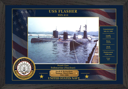 USS Flasher SSN-613 Framed Patriotic Photo