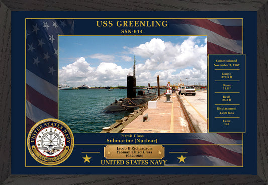USS Greenling SSN-614 Framed Patriotic Photo