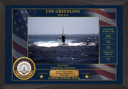 USS Greenling SSN-614 Framed Patriotic Photo