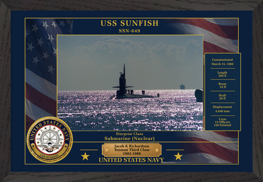 USS Sunfish SSN-649 Framed Patriotic Photo