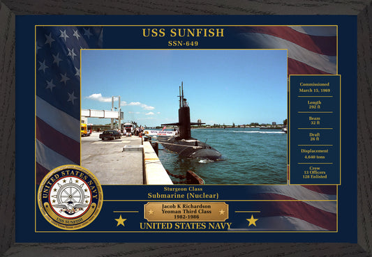 USS Sunfish SSN-649 Framed Patriotic Photo