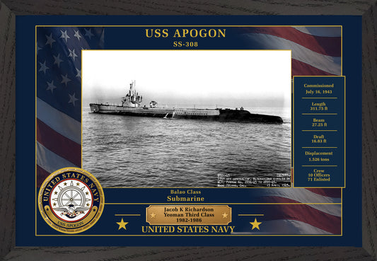 USS Apogon SS-308 Framed Patriotic Photo