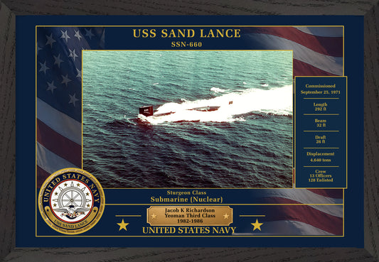 USS Sand Lance SSN-660 Framed Patriotic Photo