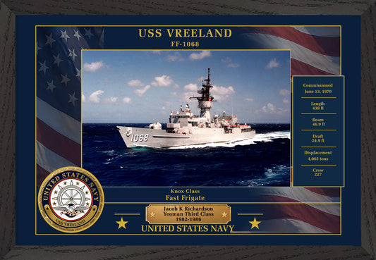 USS Vreeland FF-1068 Framed Patriotic Photo
