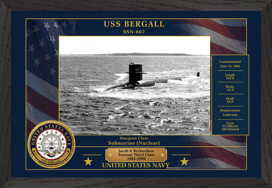 USS Bergall SSN-667 Framed Patriotic Photo