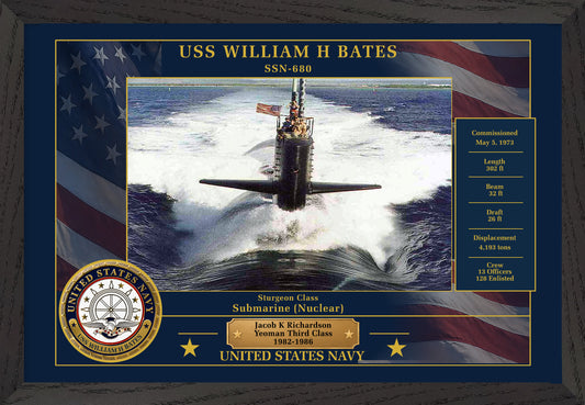 USS William H Bates SSN-680 Framed Patriotic Photo