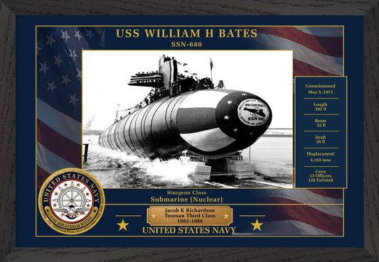 USS William H Bates SSN-680 Framed Patriotic Photo
