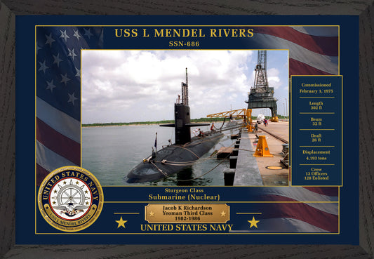 USS L Mendel Rivers SSN-686 Framed Patriotic Photo