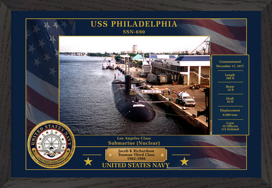 USS Philadelphia SSN-690 Framed Patriotic Photo