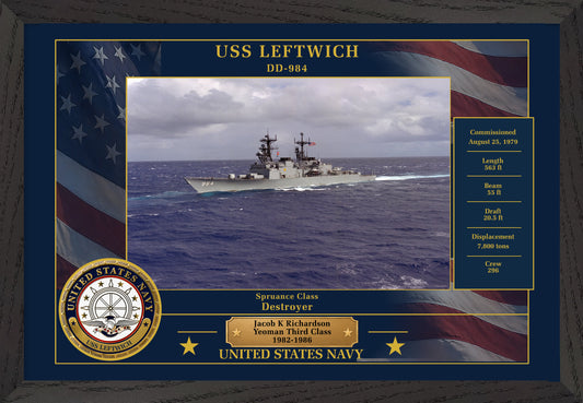 USS Leftwich DD-984 Framed Patriotic Photo