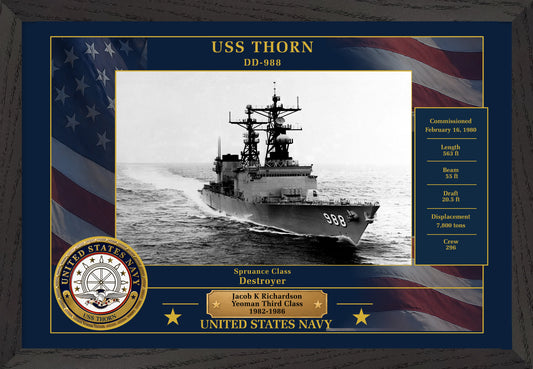 USS Thorn DD-988 Framed Patriotic Photo