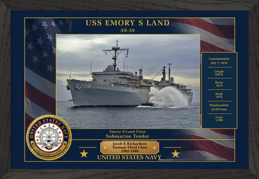 USS Emory S Land AS-39 Framed Patriotic Photo