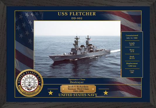 USS Fletcher DD-992 Framed Patriotic Photo