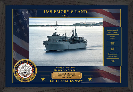 USS Emory S Land AS-39 Framed Patriotic Photo