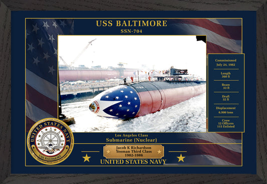 USS Baltimore SSN-704 Framed Patriotic Photo