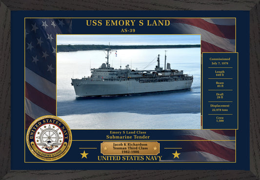 USS Emory S Land AS-39 Framed Patriotic Photo