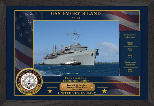 USS Emory S Land AS-39 Framed Patriotic Photo
