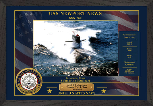 USS Newport News SSN-750 Framed Patriotic Photo
