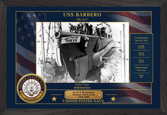 USS Barbero SS-317 Framed Patriotic Photo