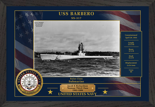 USS Barbero SS-317 Framed Patriotic Photo