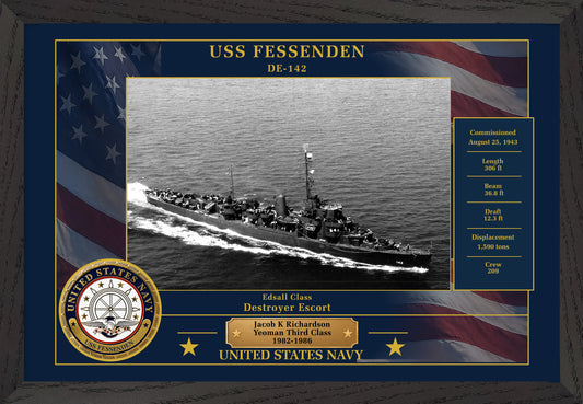 USS Fessenden DE-142 Framed Patriotic Photo