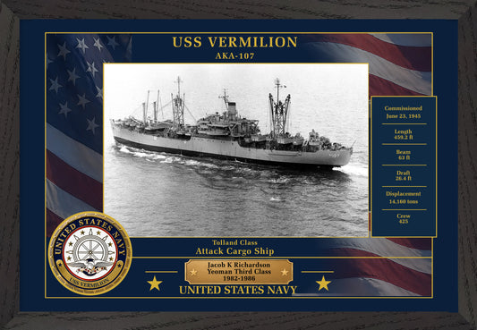 USS Vermilion AKA-107 Framed Patriotic Photo
