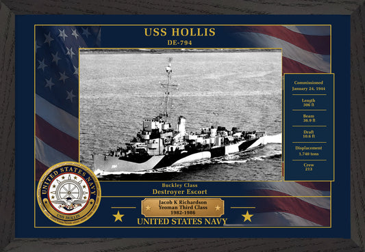 USS Hollis DE-794 Framed Patriotic Photo