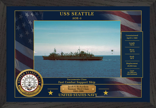 USS Seattle AOE-3 Framed Patriotic Photo